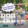 imageGotrax SK1 Foldable Electric Scooter for Kids 4 Full Body LED Light 90min Riding amp 5Mph Speed PushButton ThrottleampBattery Indicator 6 Wheelamp3 Adjustable Height 3 Wheel Escooter Gift PurplePuple