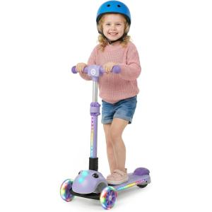 imageGotrax SK1 Foldable Electric Scooter for Kids 4 Full Body LED Light 90min Riding amp 5Mph Speed PushButton ThrottleampBattery Indicator 6 Wheelamp3 Adjustable Height 3 Wheel Escooter Gift PurpleViolet